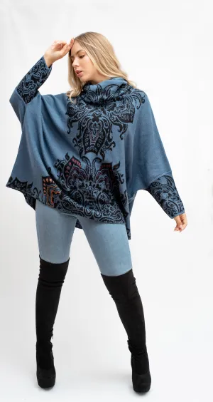 100% Baby Alpaca Poncho with Hand embroidered detailing