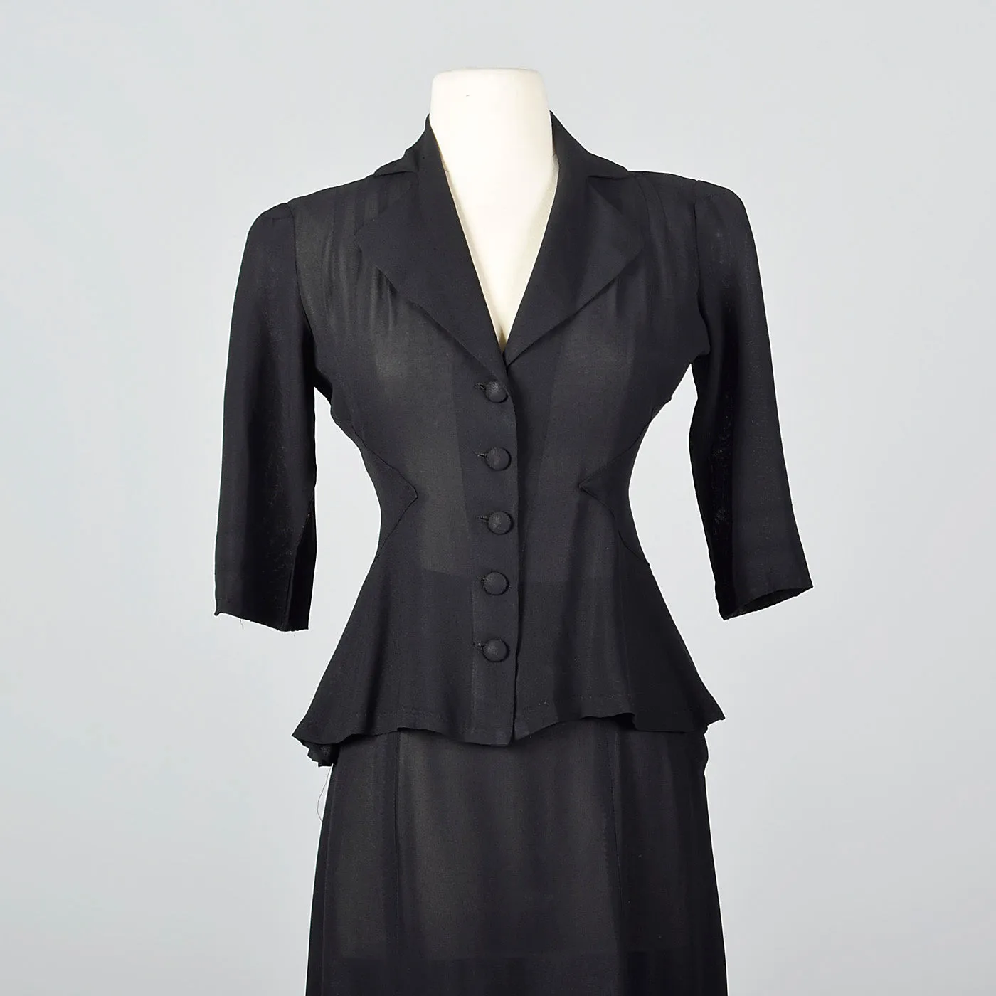 1940s Sheer Black Skirt Suit