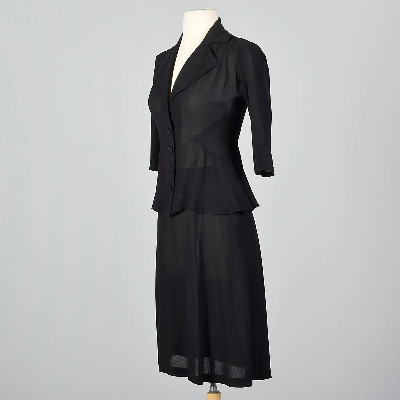 1940s Sheer Black Skirt Suit