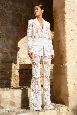 2025 Designer Runway Suit Set Women's Single Button Lace Sequined Blazer Pants Suit