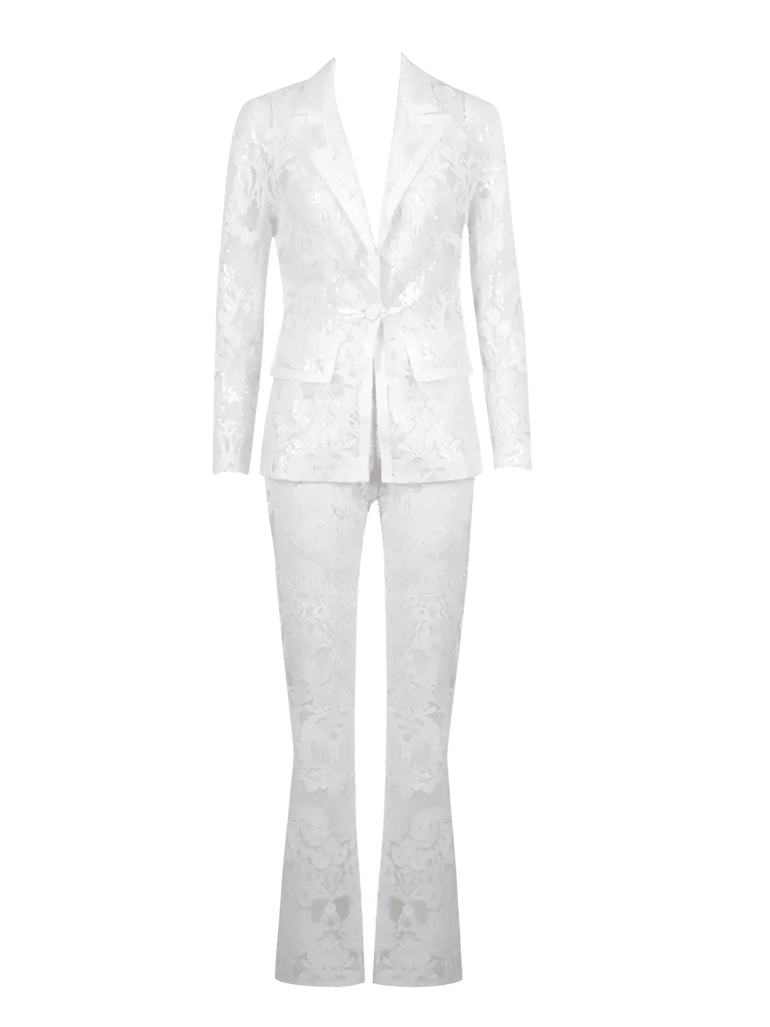 2025 Designer Runway Suit Set Women's Single Button Lace Sequined Blazer Pants Suit