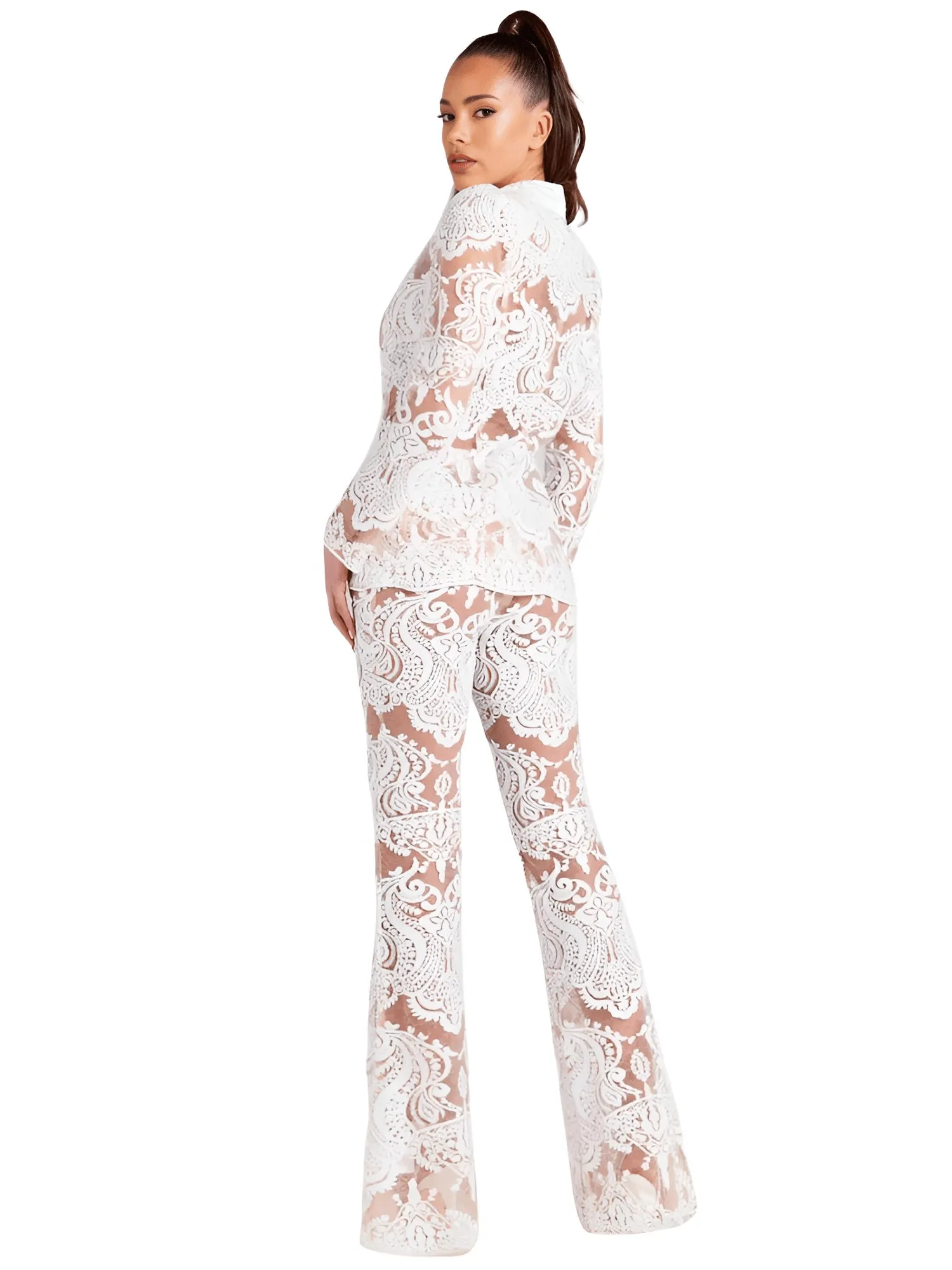2025 Designer Runway Suit Set Women's Single Button Lace Sequined Blazer Pants Suit