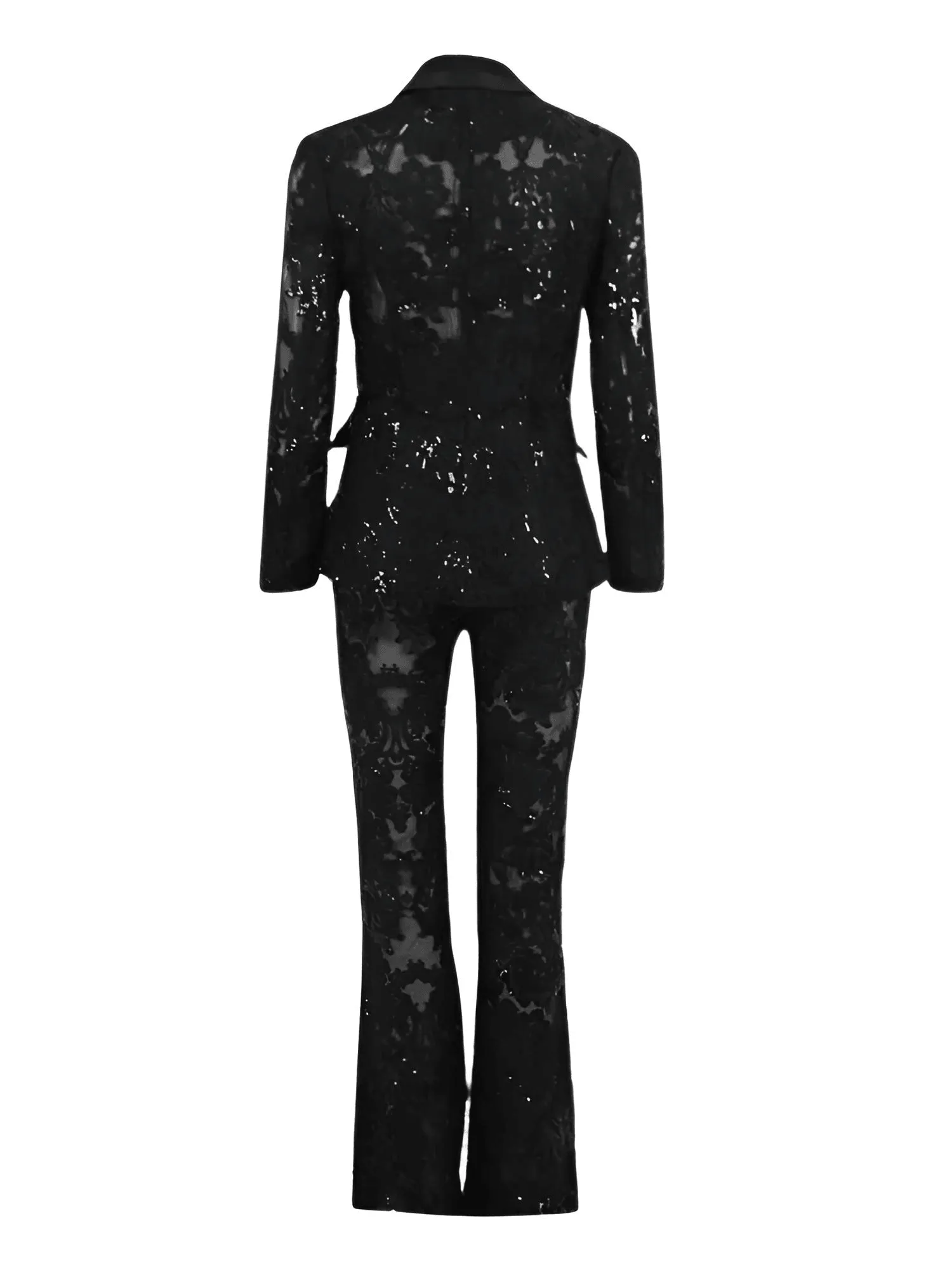 2025 Designer Runway Suit Set Women's Single Button Lace Sequined Blazer Pants Suit