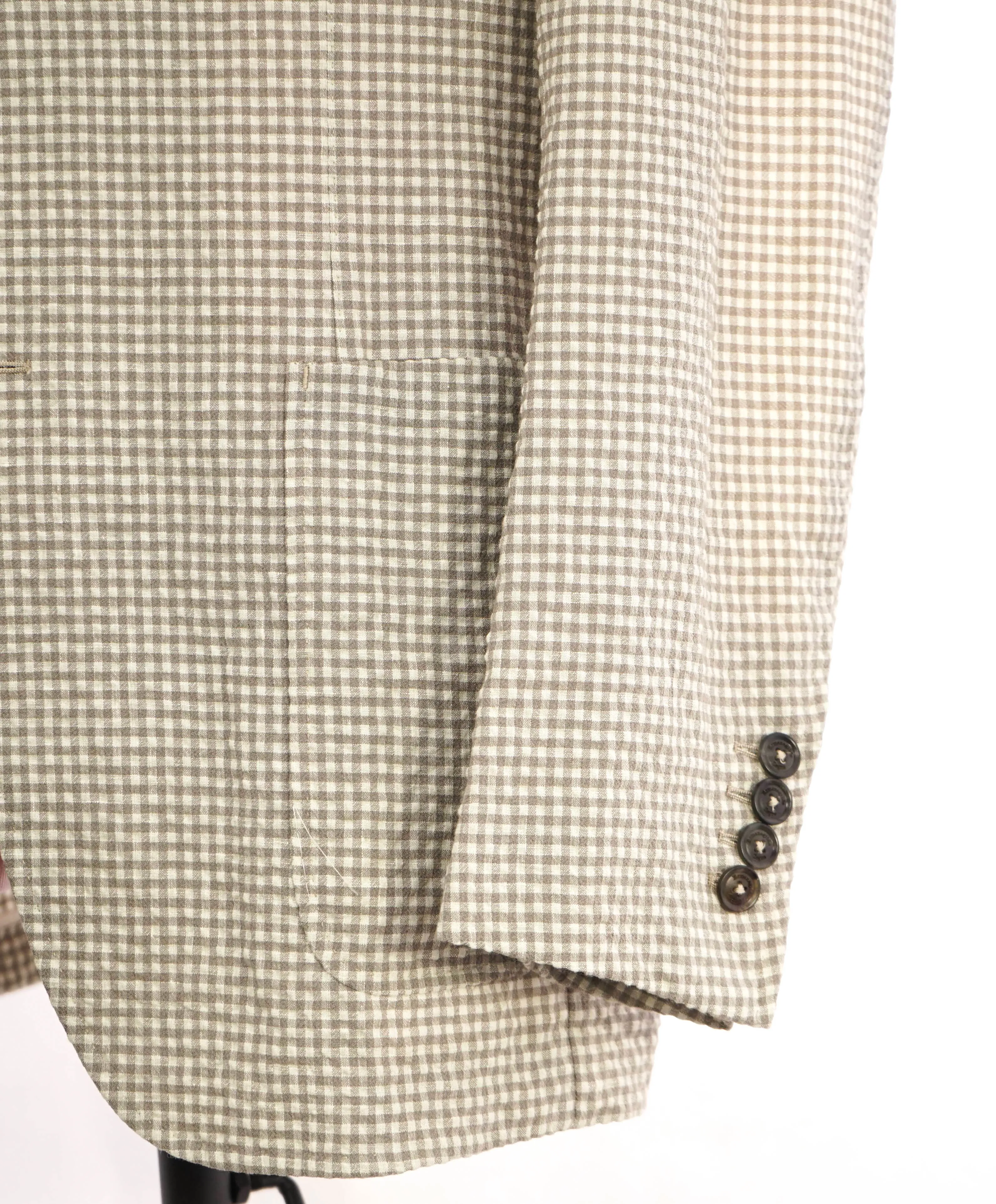 $2,895 ERMENEGILDO ZEGNA - Neutral Unlined WOOL/LINEN/SILK Seersucker Blazer - 38R (48EU)