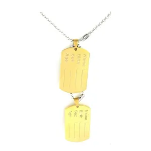 316L Stainless Steel Military 21" Dog Name Tag Gold Pendant For Men