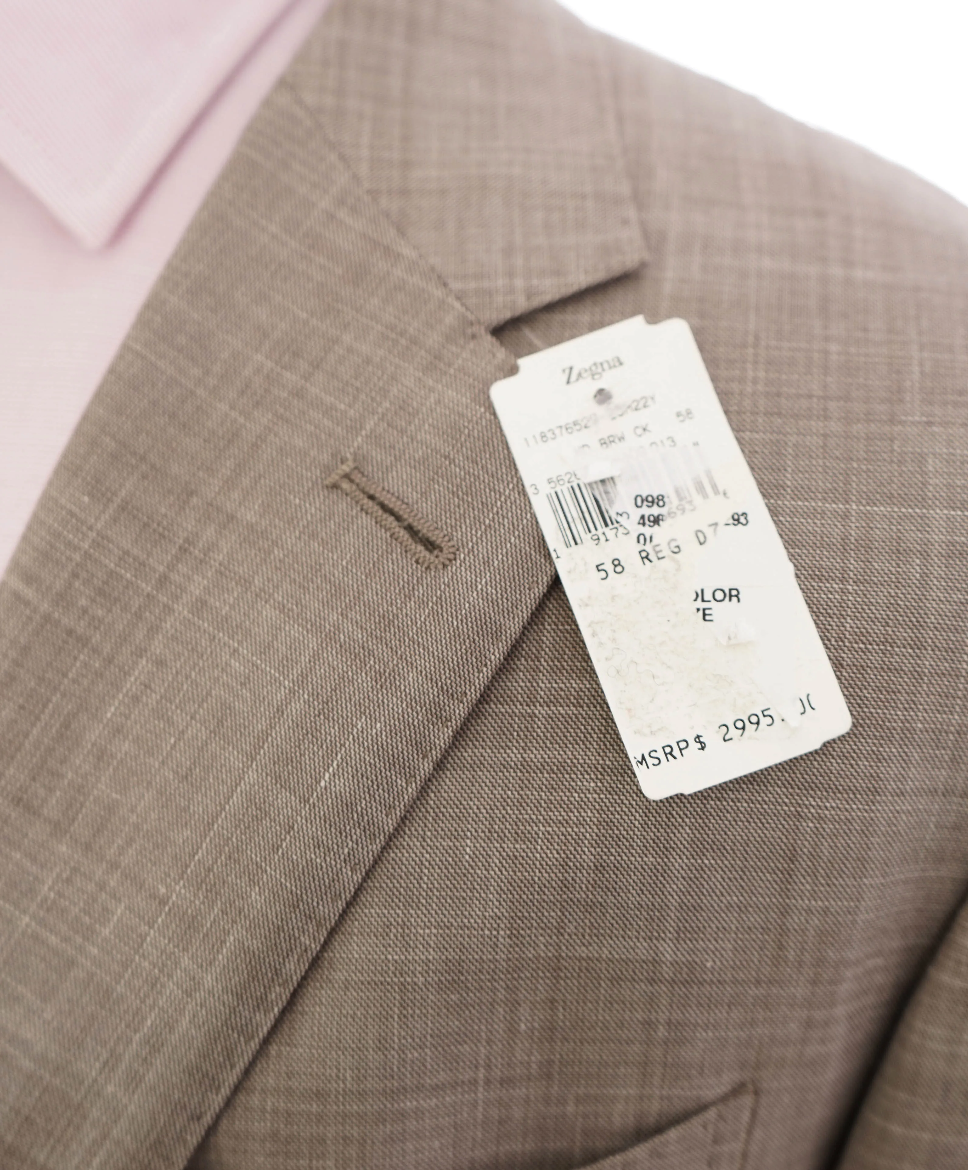 $3,290 ERMENEGILDO ZEGNA- “TORFEO SUMMER” Taupe W/SLK/L Blazer- 48R