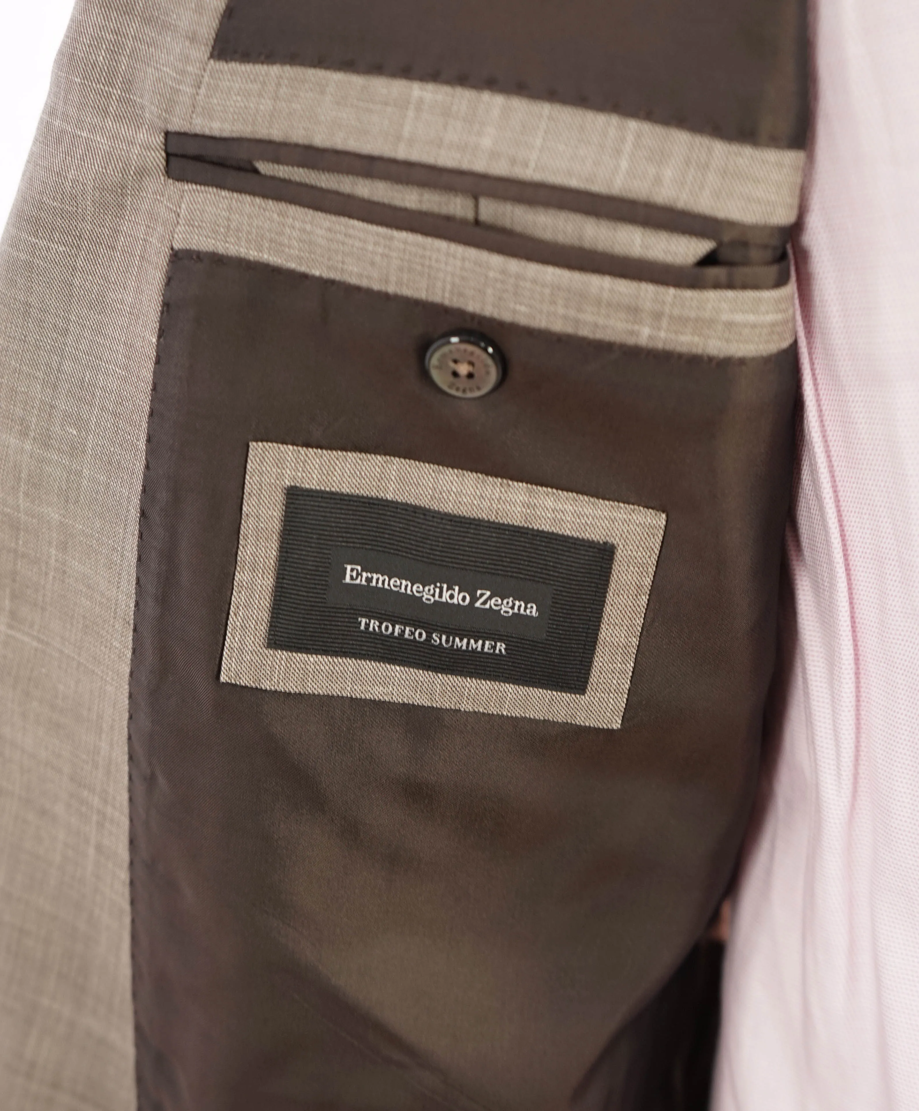$3,290 ERMENEGILDO ZEGNA- “TORFEO SUMMER” Taupe W/SLK/L Blazer- 48R