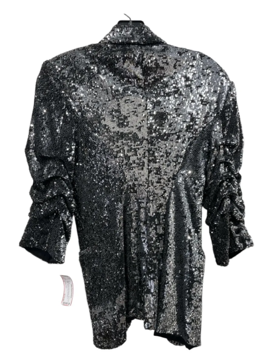 5a7 Cinq a Sept Size 2 Black & Silver Fully Sequined Blazer 1 Button Jacket