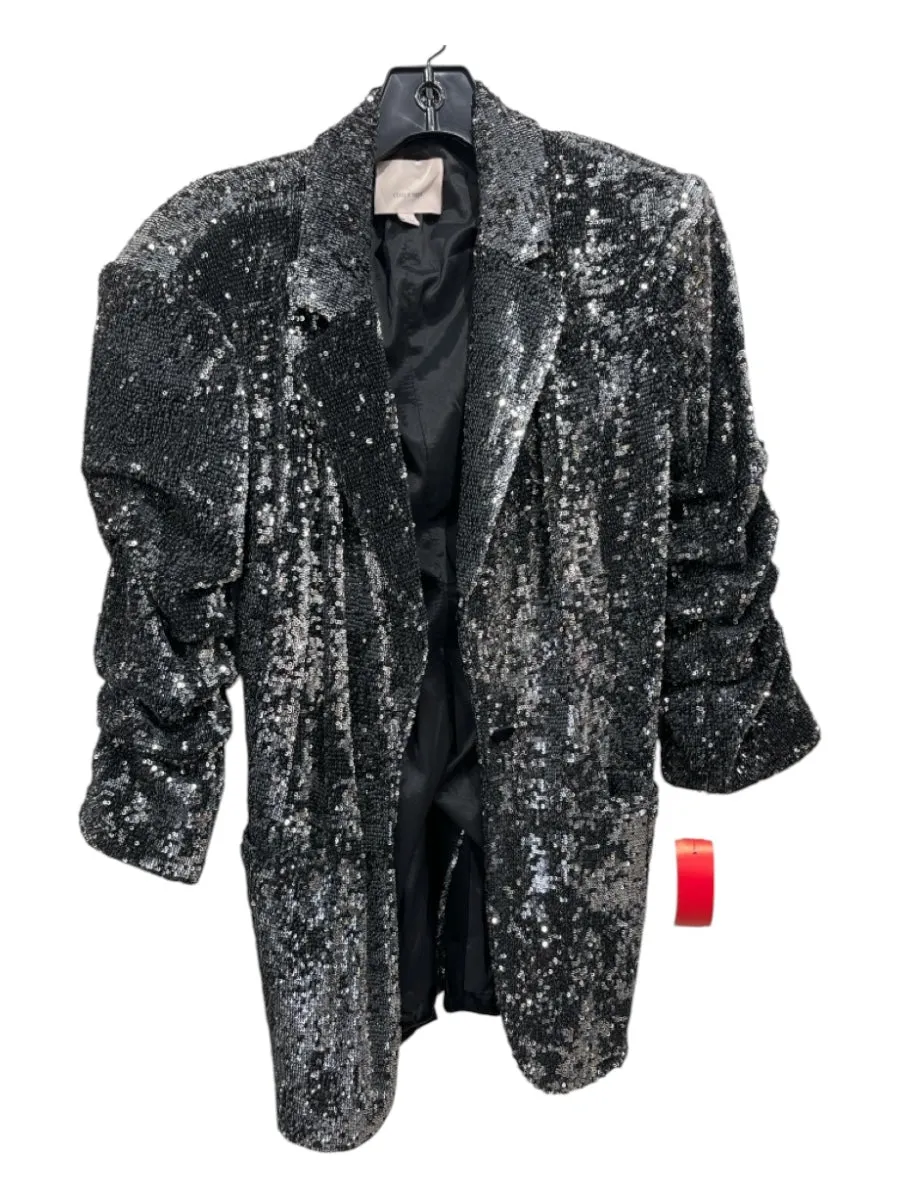 5a7 Cinq a Sept Size 2 Black & Silver Fully Sequined Blazer 1 Button Jacket