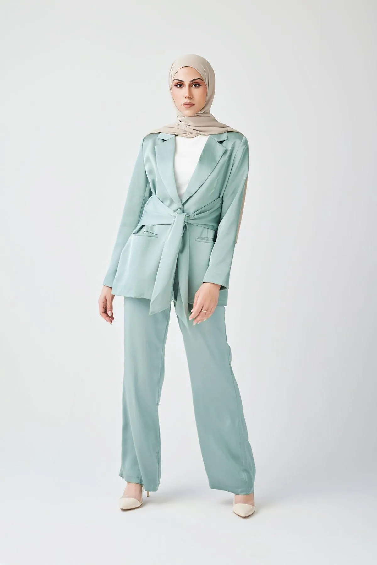 Adele Tie Waist Blazer - Sage