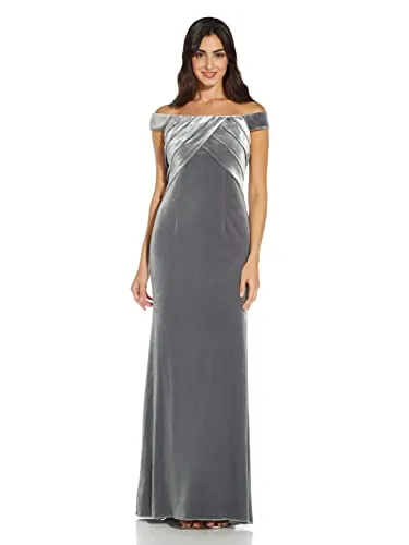 Adrianna Papell Women's Stretch Velvet Dress, Midnight, 20