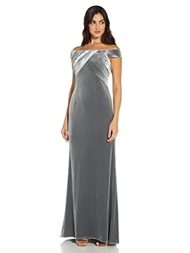 Adrianna Papell Women's Stretch Velvet Dress, Midnight, 20