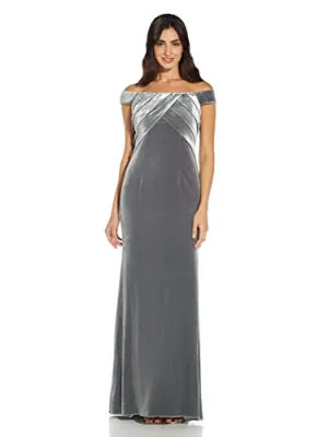 Adrianna Papell Women's Stretch Velvet Dress, Midnight, 20