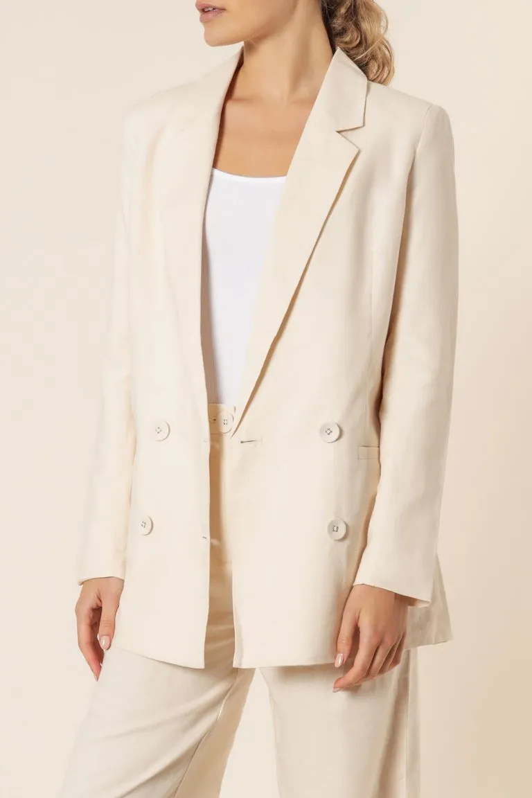 Alba Linen Blazer- Almond