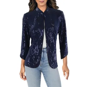 Alex Evenings Womens Knit Sequined Collarless Blazer