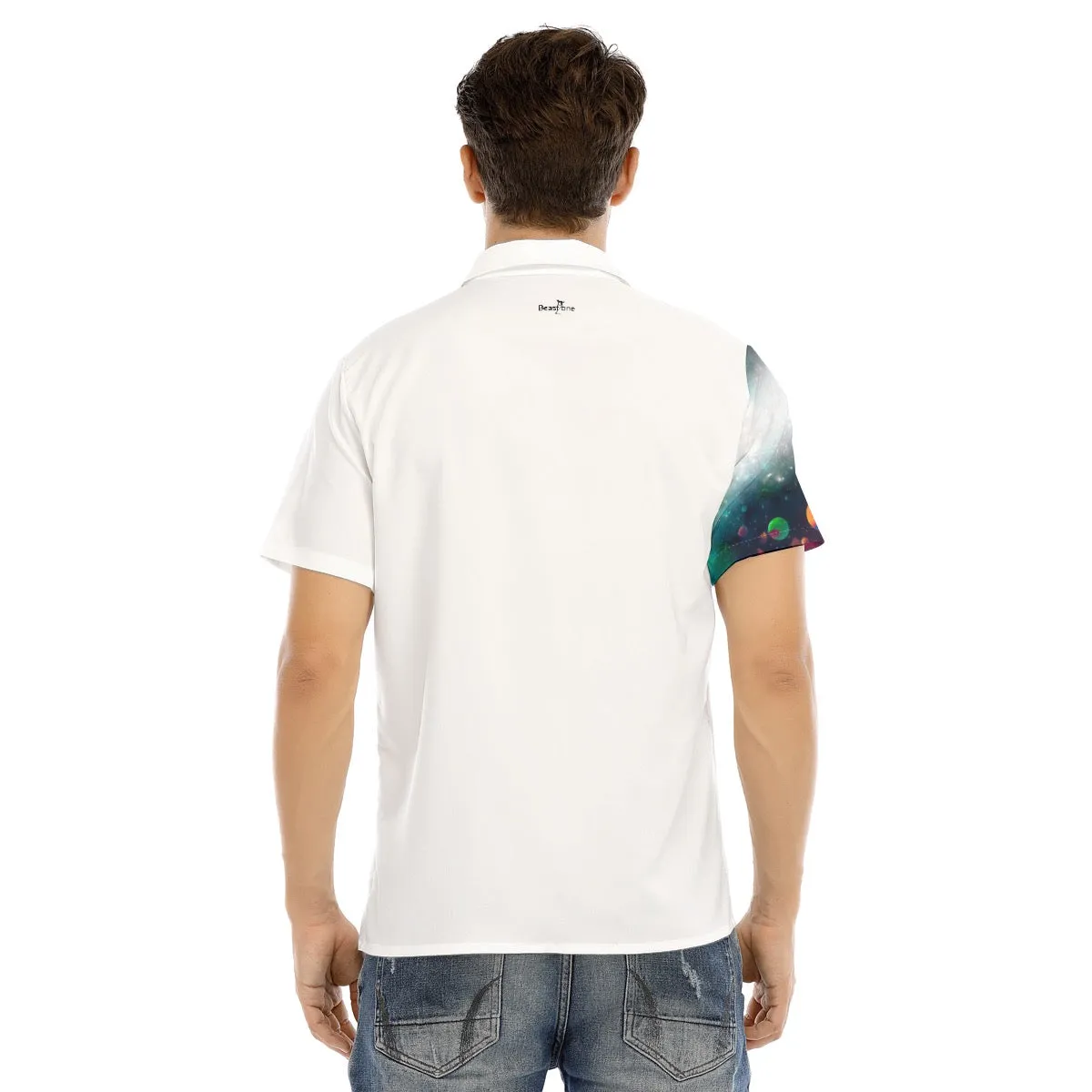 All-Over Print Men's Lapel Collar Short Sleeve T-shirt With Concealed Placket  Beastzone 123 alien priint