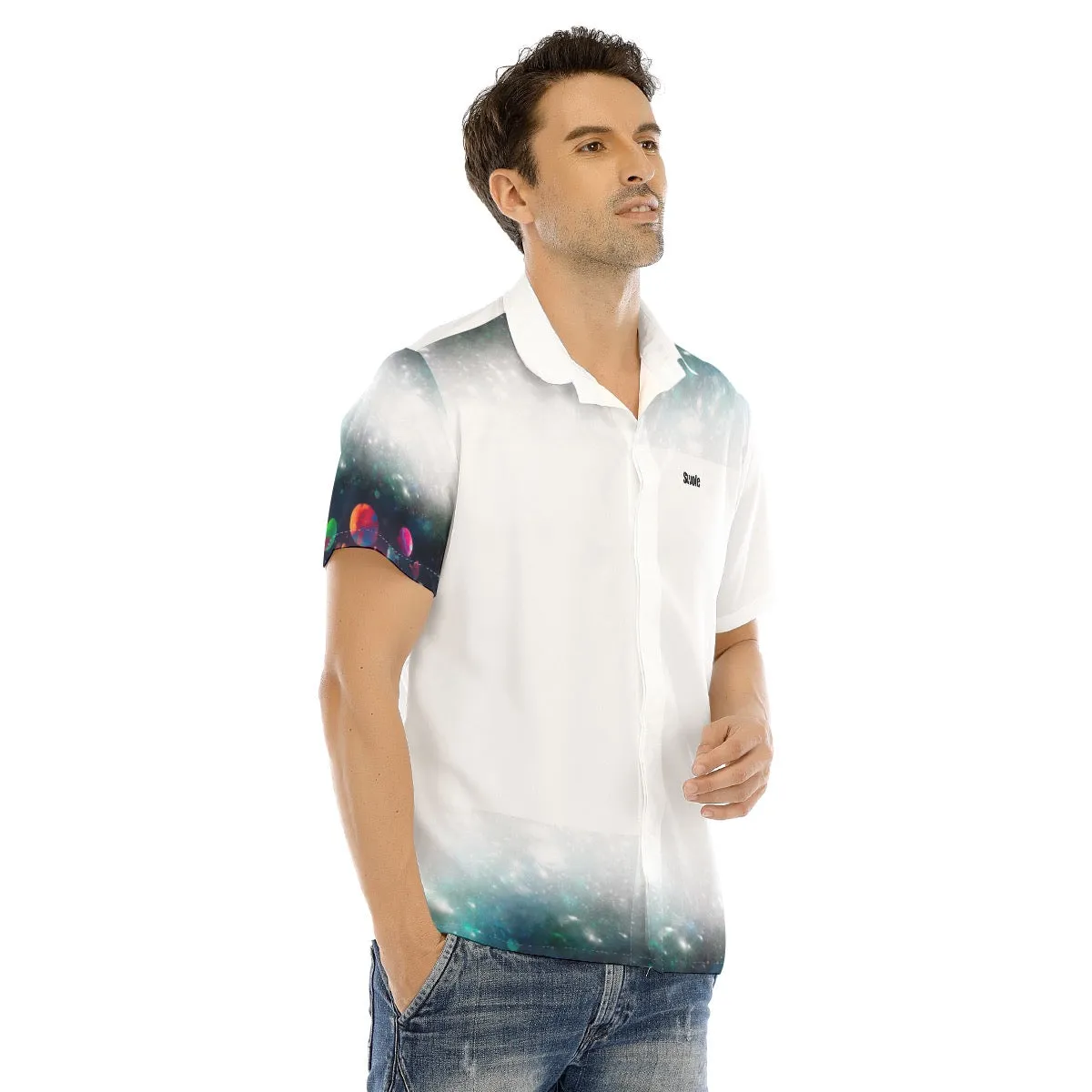 All-Over Print Men's Lapel Collar Short Sleeve T-shirt With Concealed Placket  Beastzone 123 alien priint