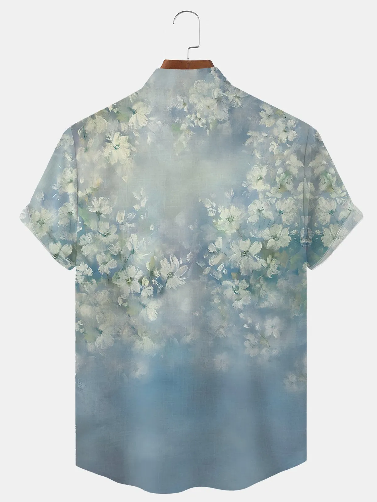 Alohadaddy Gradient Plant Flower Button Pocket Casual Short Sleeve Shirt