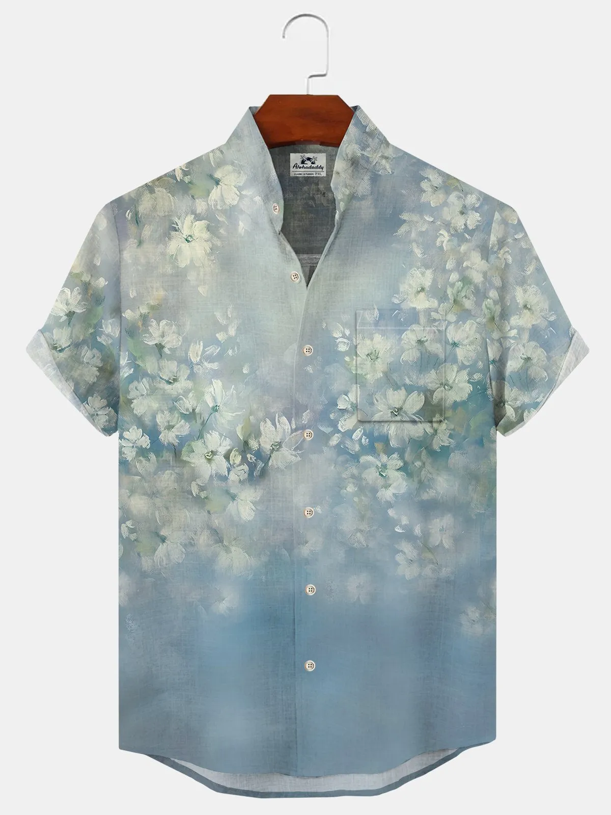 Alohadaddy Gradient Plant Flower Button Pocket Casual Short Sleeve Shirt