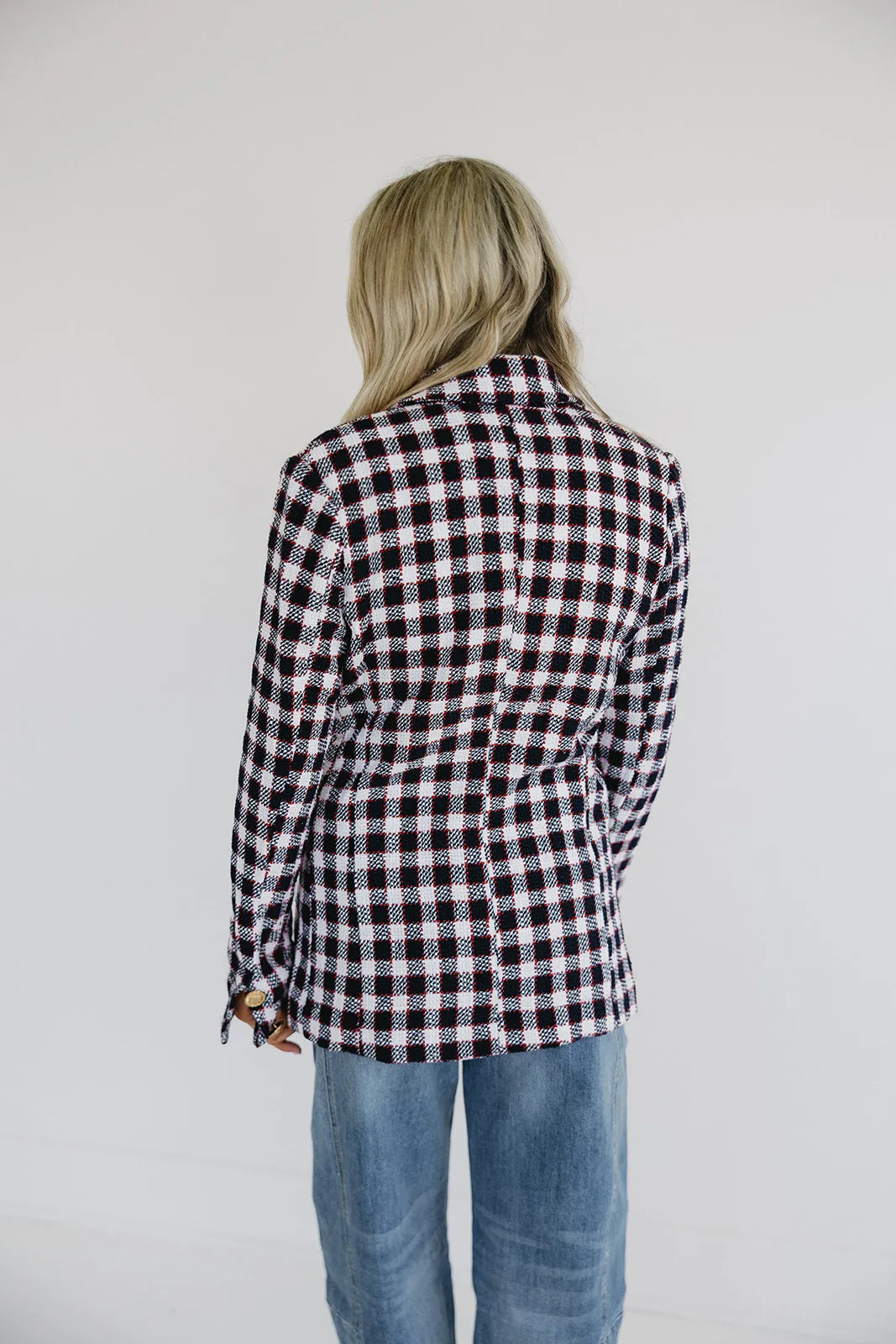 Amber Checkered Blazer - Navy
