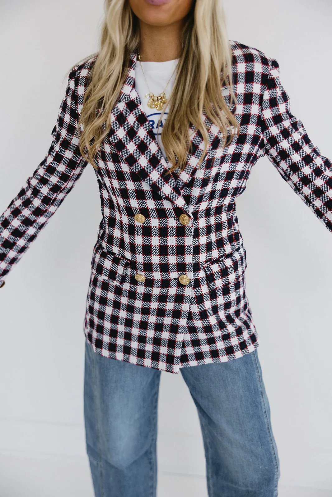 Amber Checkered Blazer - Navy