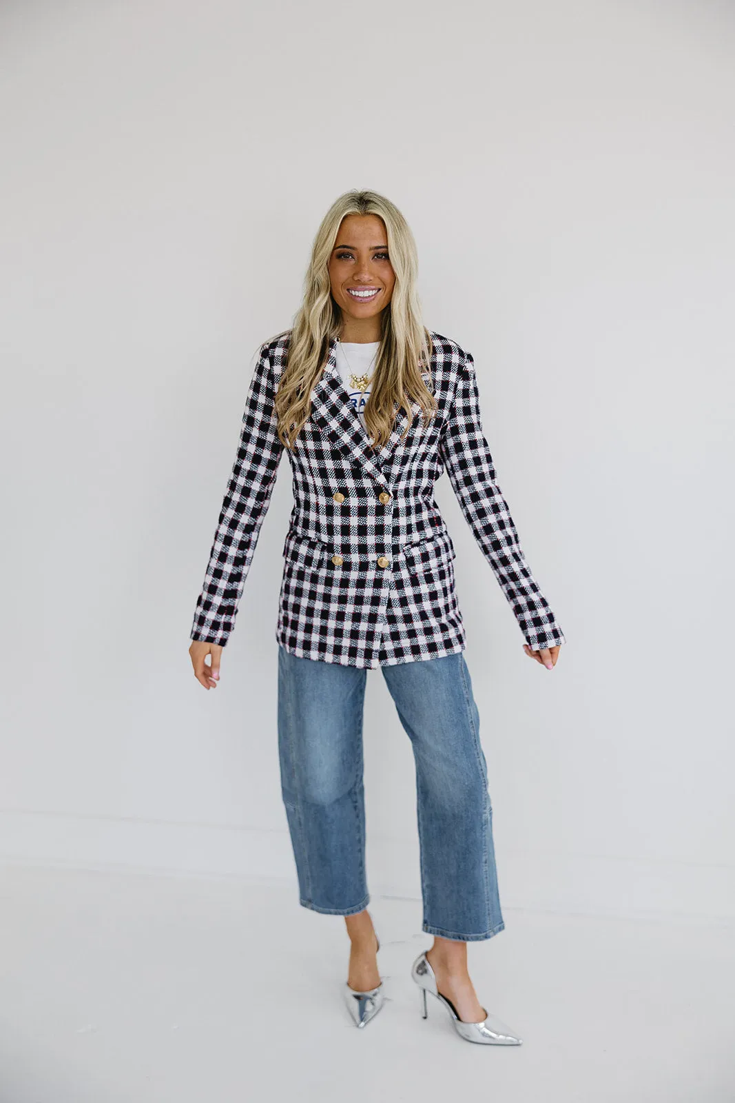 Amber Checkered Blazer - Navy