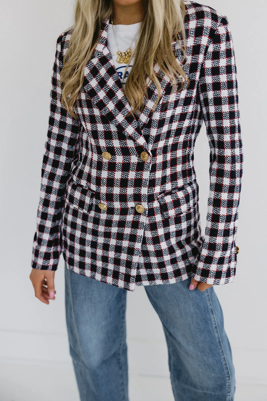 Amber Checkered Blazer - Navy