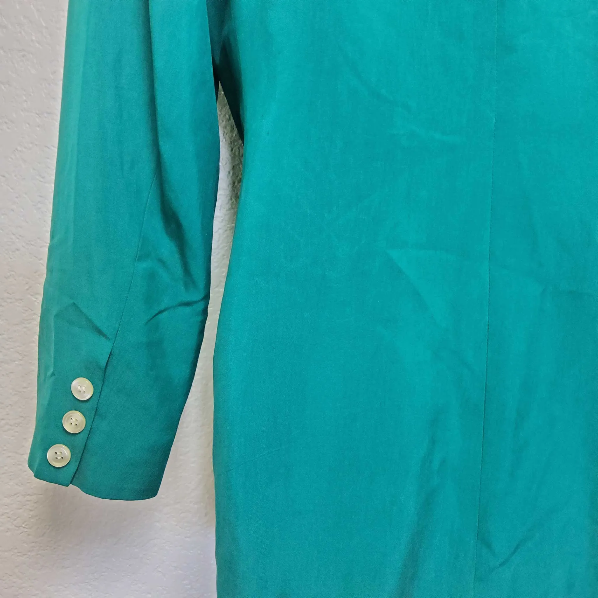 Amelia Austin Green Silk 3-Button Blazer, Women's Size 14