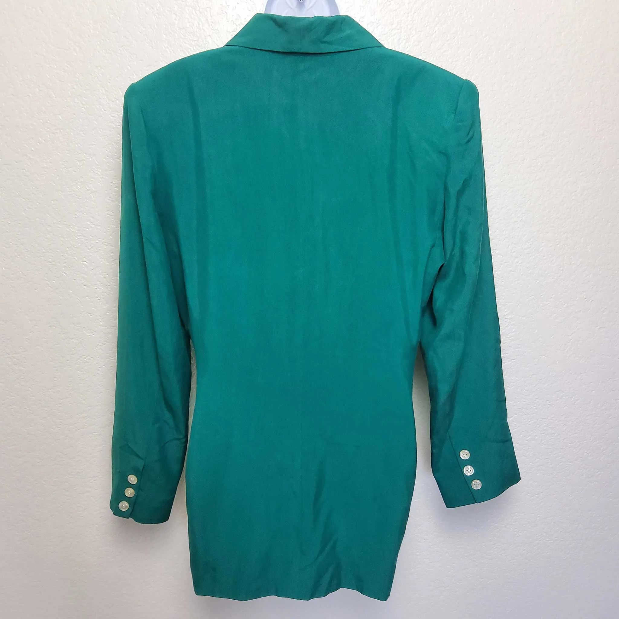 Amelia Austin Green Silk 3-Button Blazer, Women's Size 14