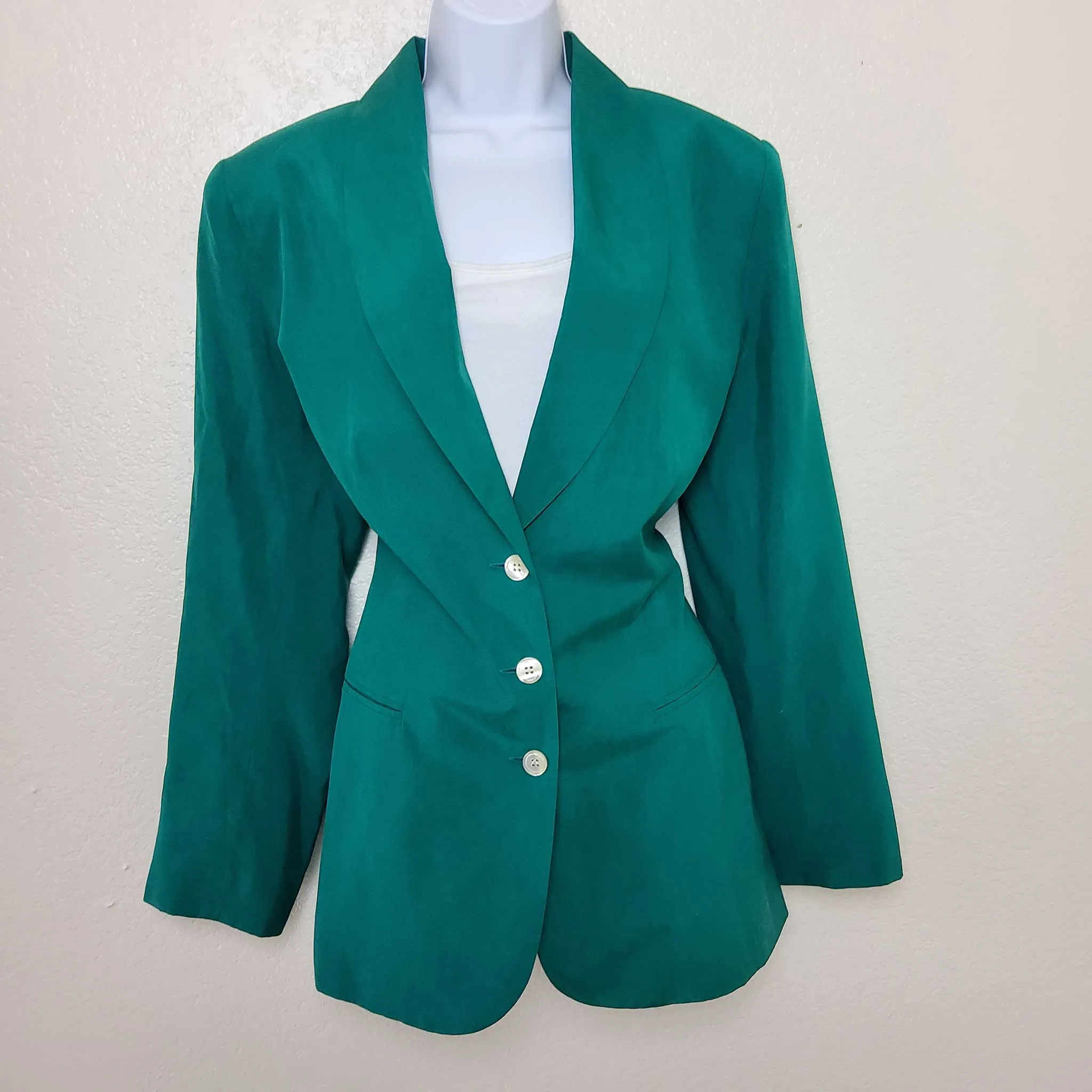 Amelia Austin Green Silk 3-Button Blazer, Women's Size 14