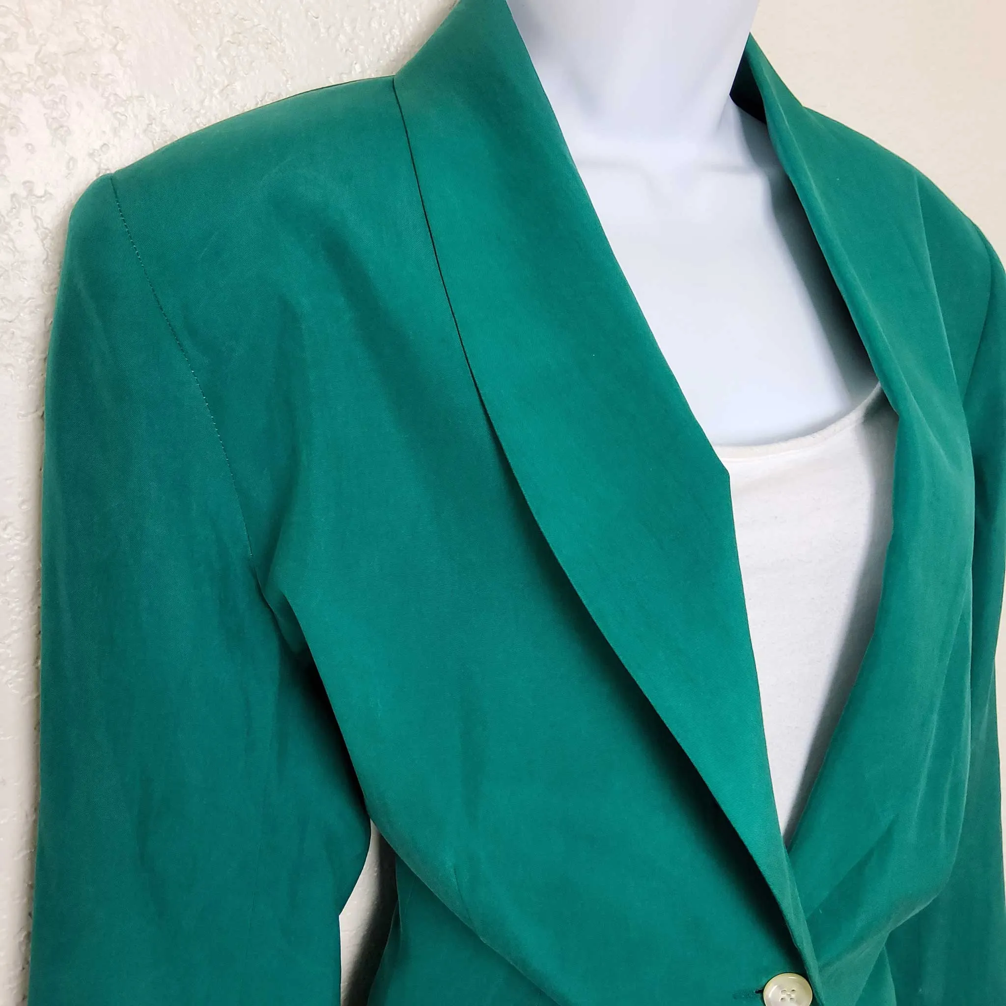 Amelia Austin Green Silk 3-Button Blazer, Women's Size 14
