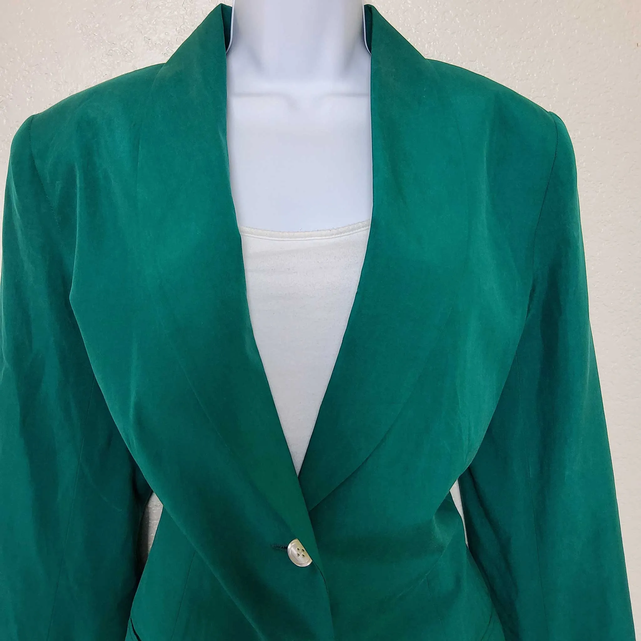 Amelia Austin Green Silk 3-Button Blazer, Women's Size 14