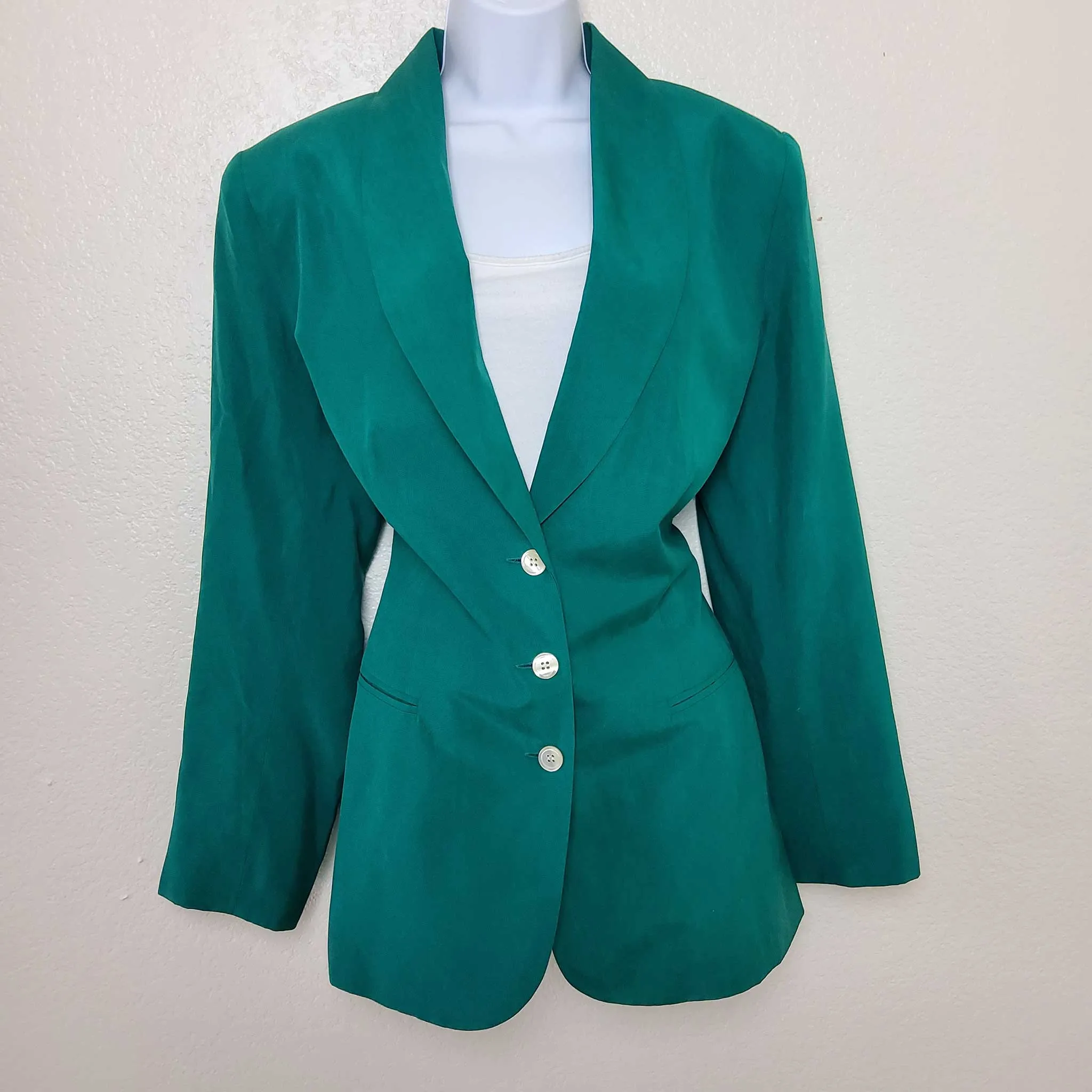 Amelia Austin Green Silk 3-Button Blazer, Women's Size 14