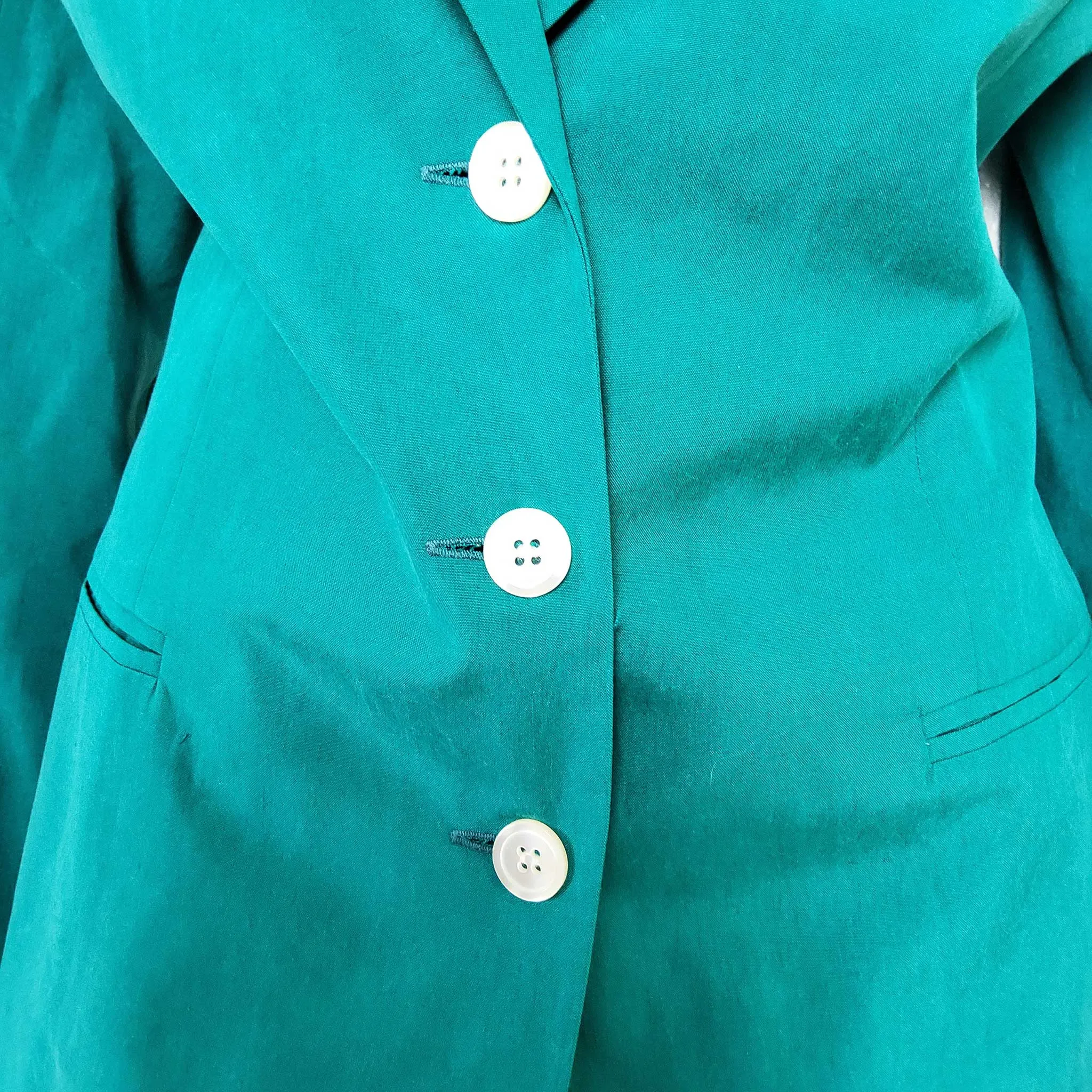 Amelia Austin Green Silk 3-Button Blazer, Women's Size 14
