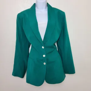 Amelia Austin Green Silk 3-Button Blazer, Women's Size 14