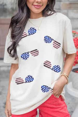 American Flag Sunglasses Sparkle Striped Tee