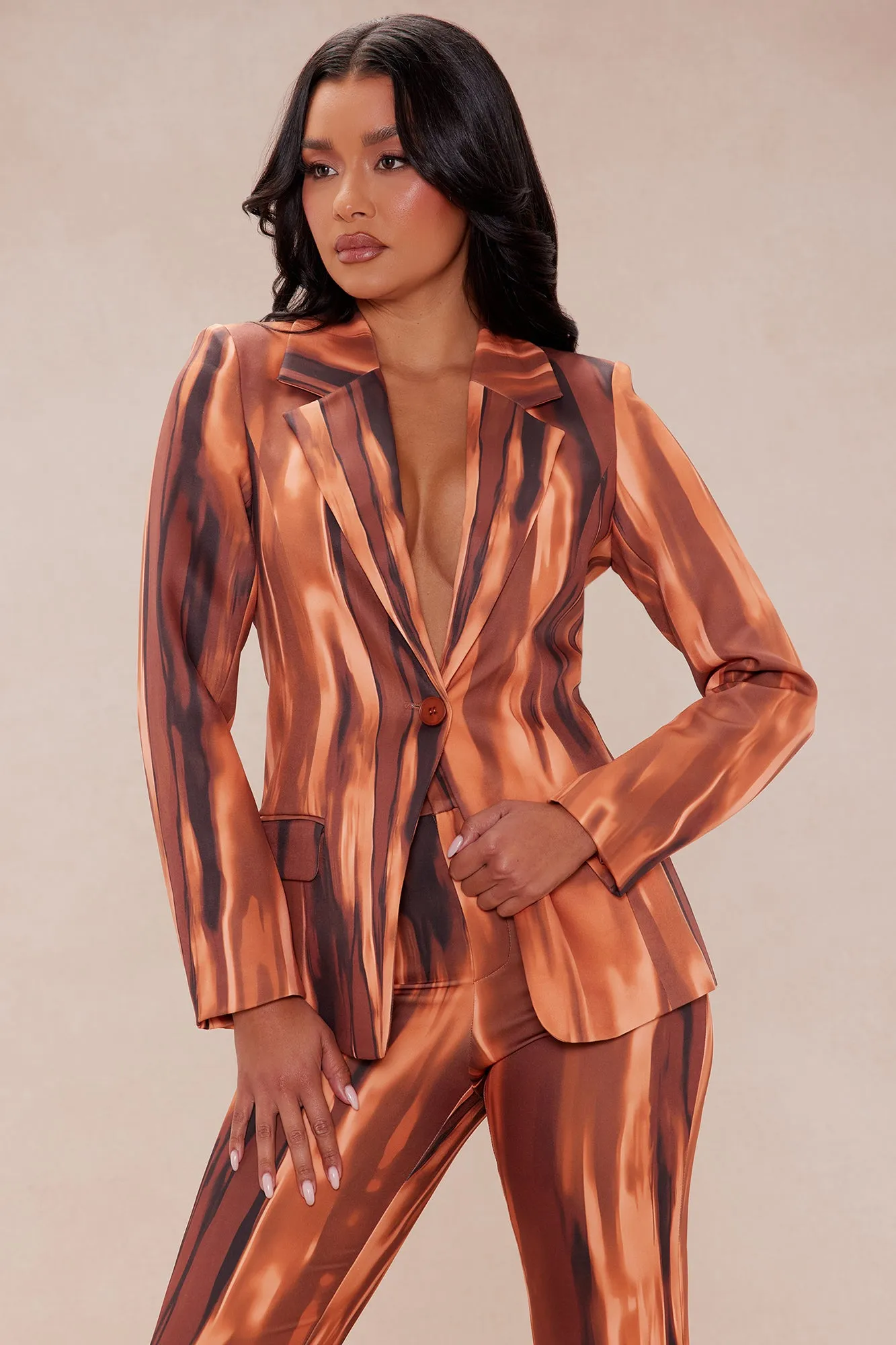 Amina Abstract Suit Set - Brown/combo