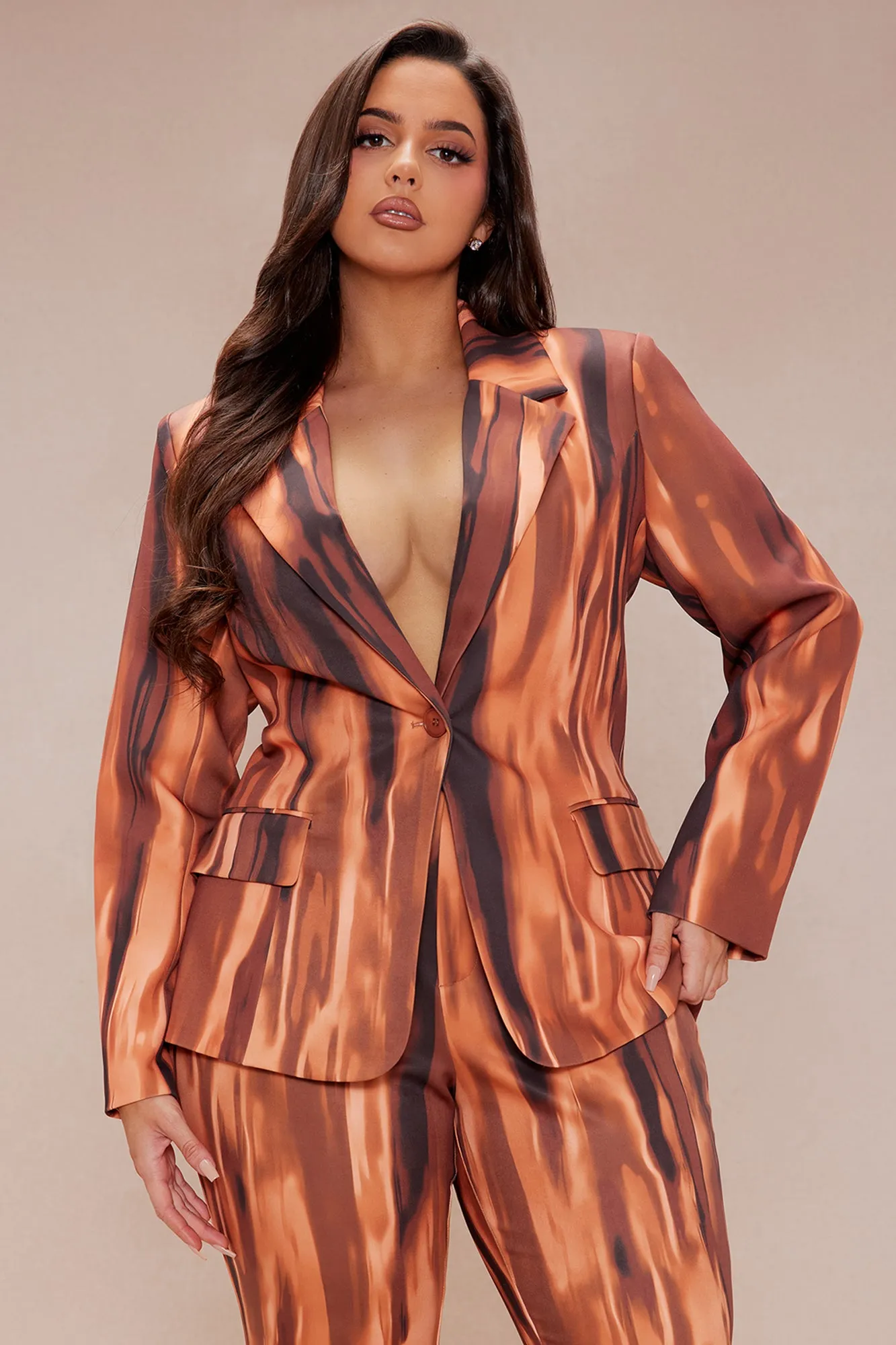 Amina Abstract Suit Set - Brown/combo