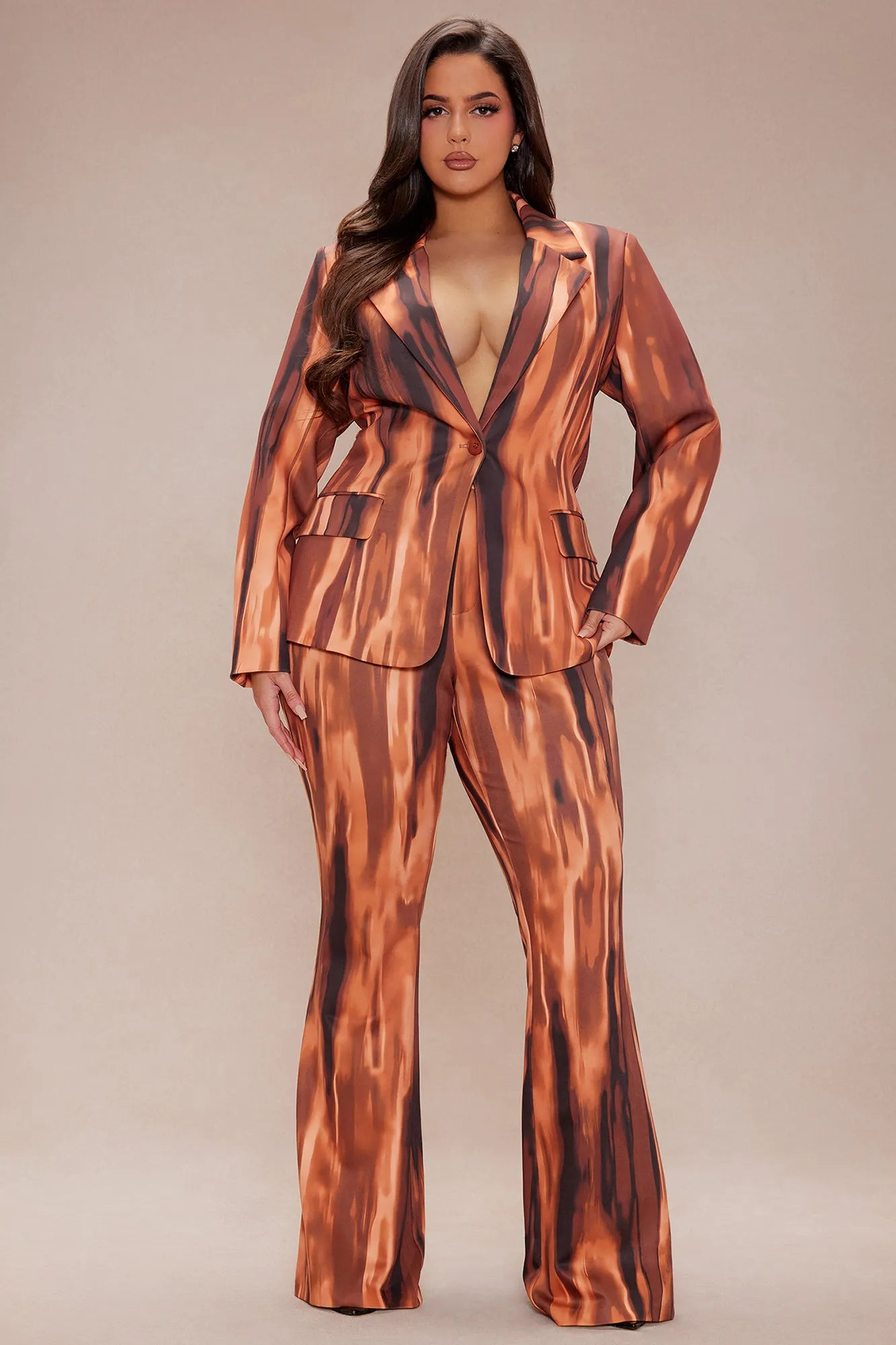 Amina Abstract Suit Set - Brown/combo