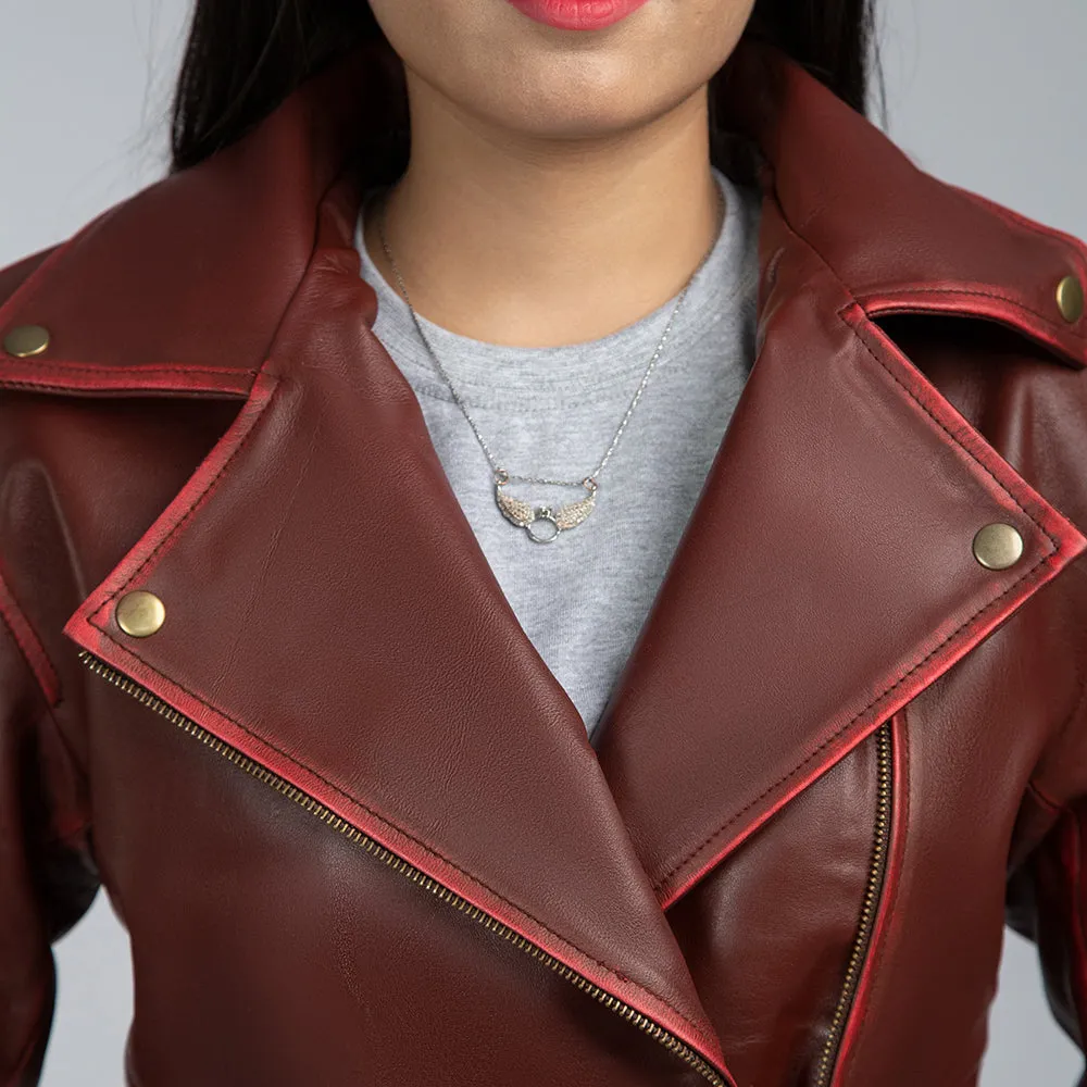 Angel Maroon Leather Biker Jacket