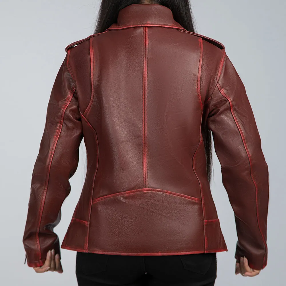 Angel Maroon Leather Biker Jacket