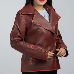 Angel Maroon Leather Biker Jacket