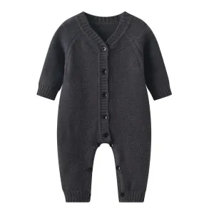 Angora Knit Button Front Baby Jumpsuit || Charcoal