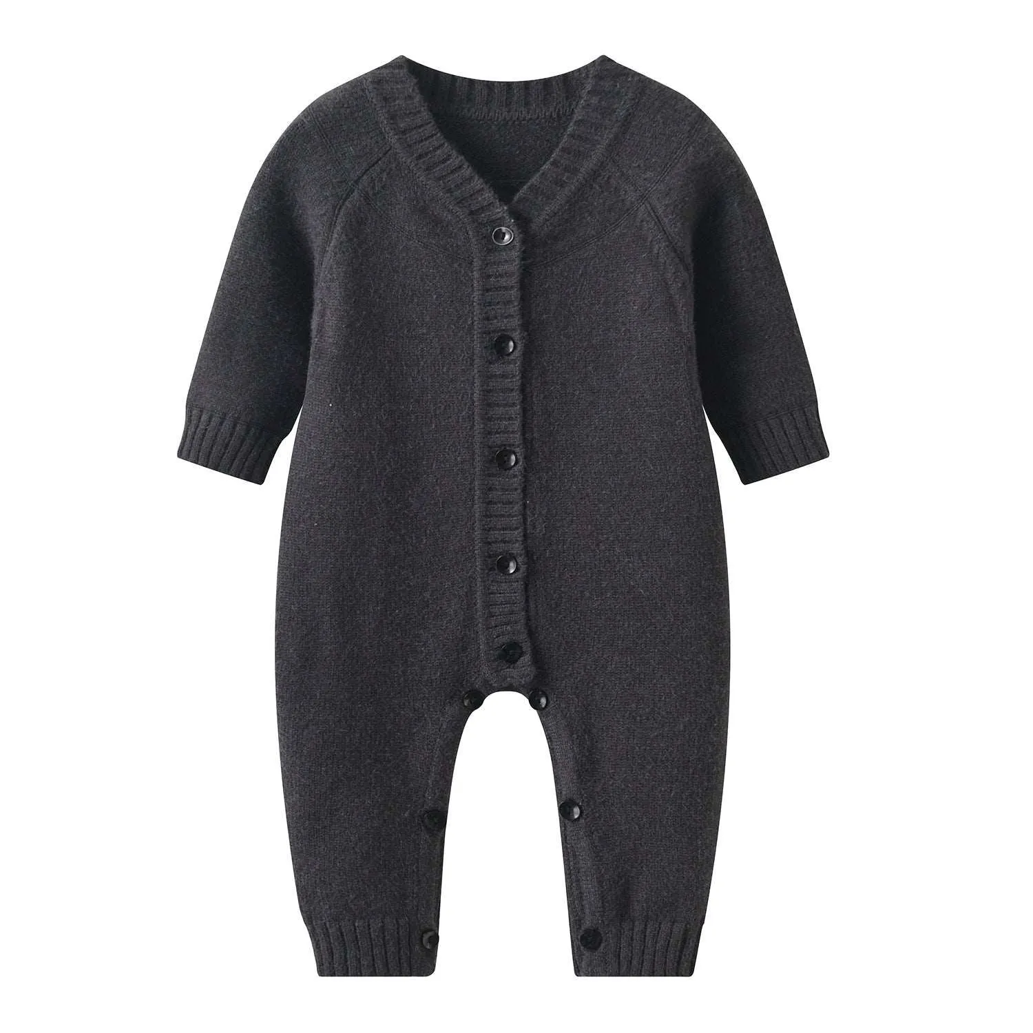 Angora Knit Button Front Baby Jumpsuit || Charcoal