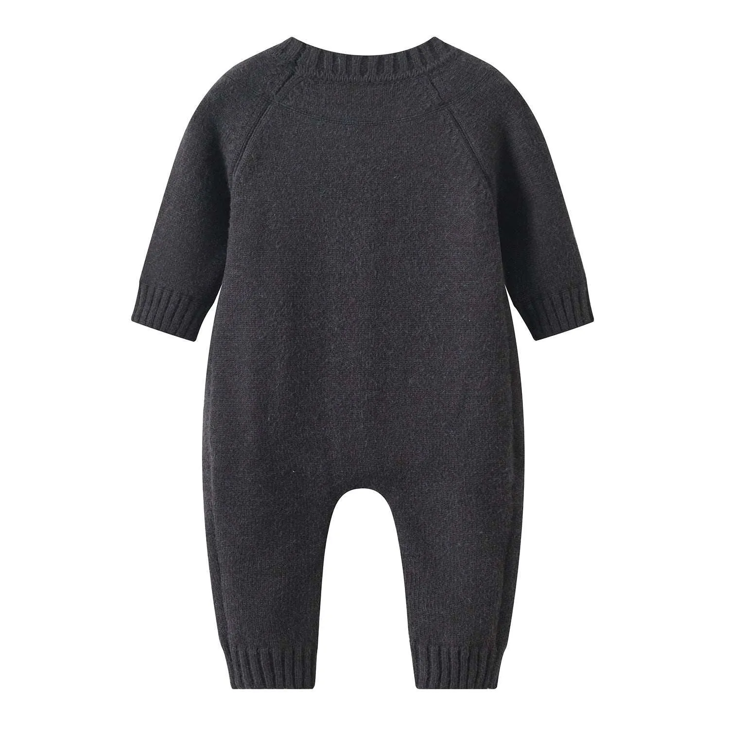 Angora Knit Button Front Baby Jumpsuit || Charcoal