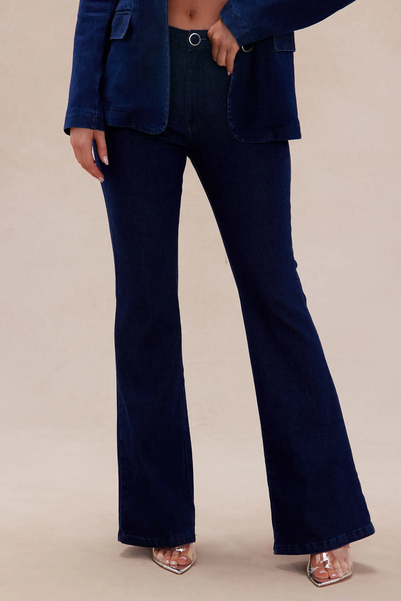 Annabelle Denim Blazer Suit Set - Dark Wash