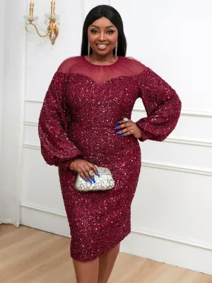 AOMEIDRESS Long Sleeve Sequin Red Sexy Birthday Dress