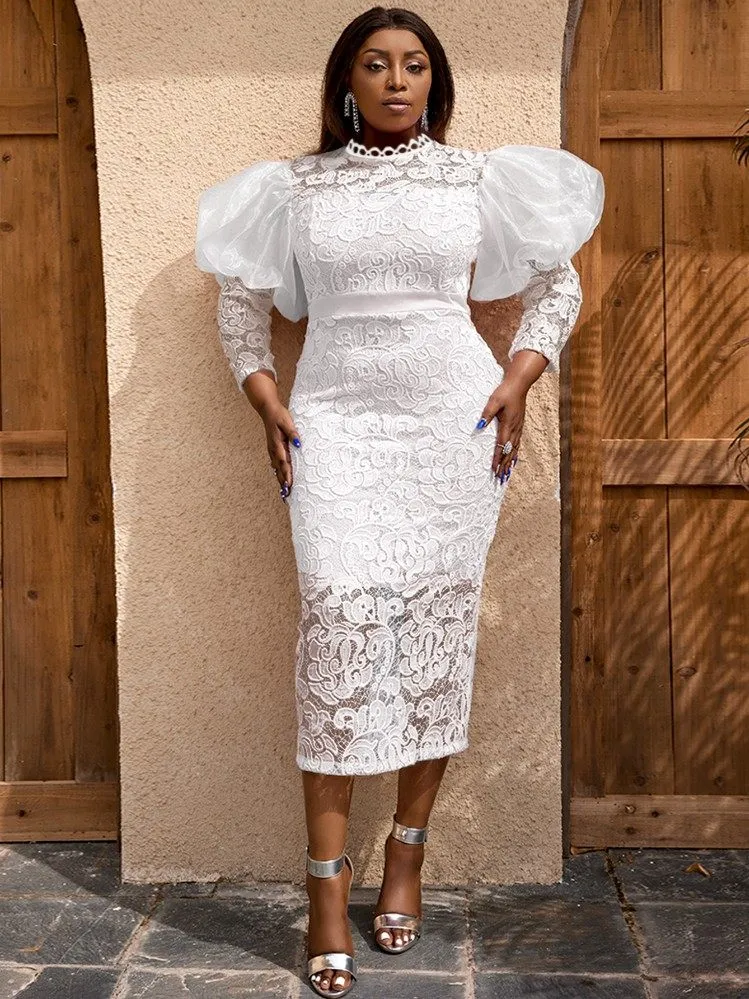 AOMEIDRESS Women Lace Patchwork Party Long Sleeve Dresses