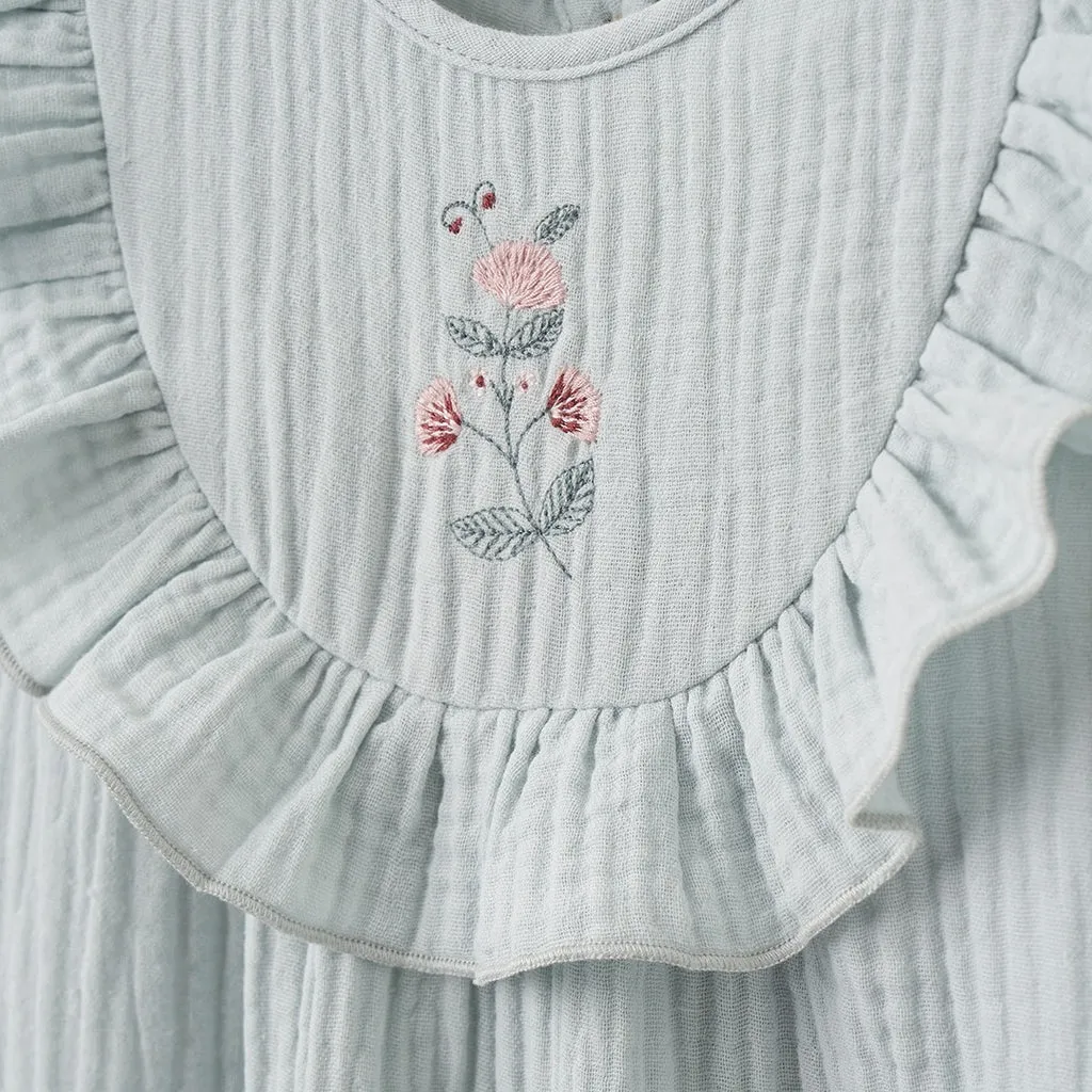 Aqua Embroidered Flutter Jumpsuit