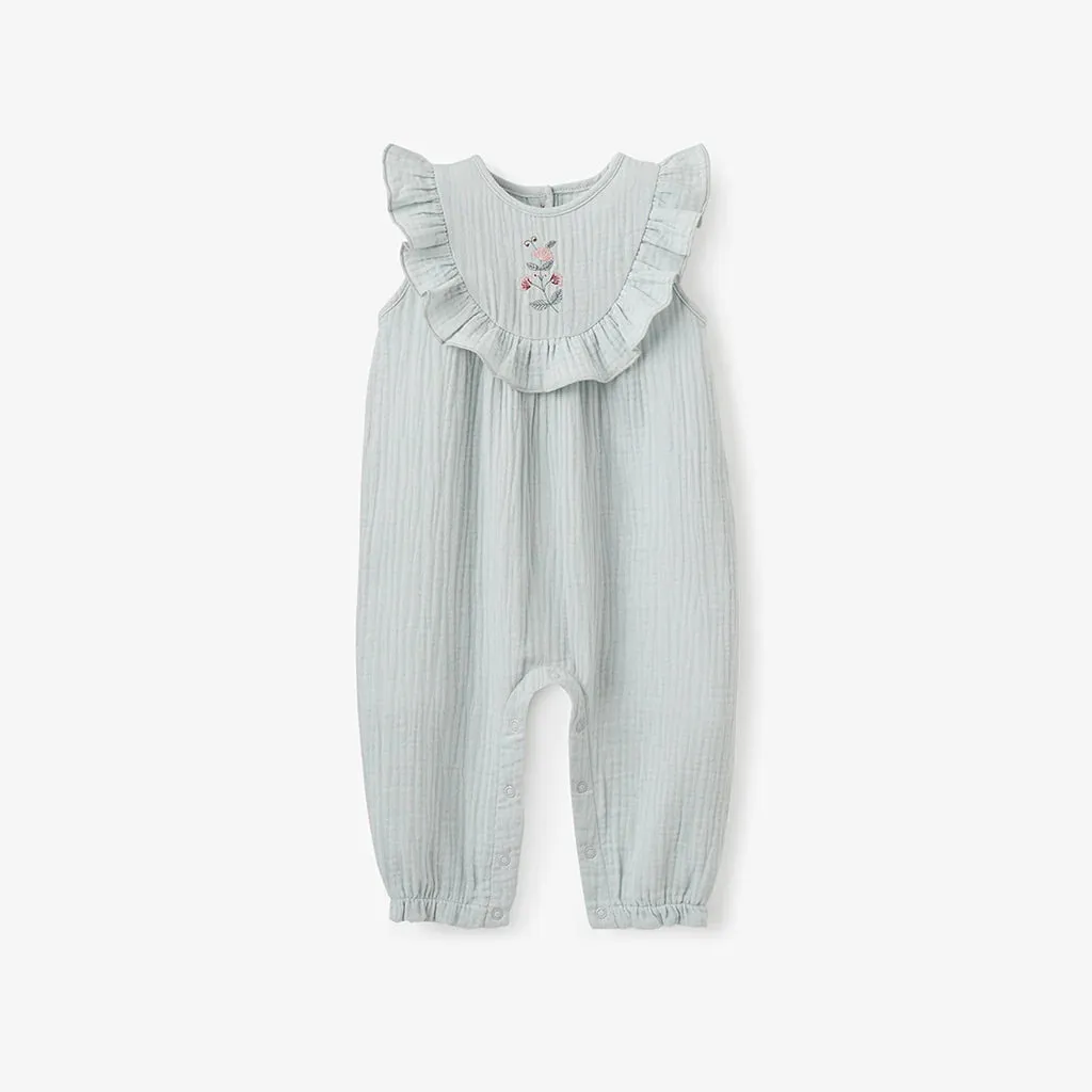 Aqua Embroidered Flutter Jumpsuit